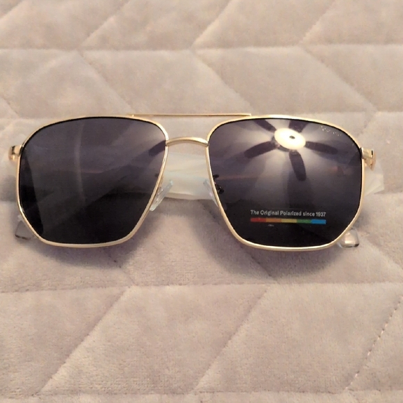 Polaroid Gold and Black Aviator Sunglasses with Double Bridge - Picture 2 of 4
